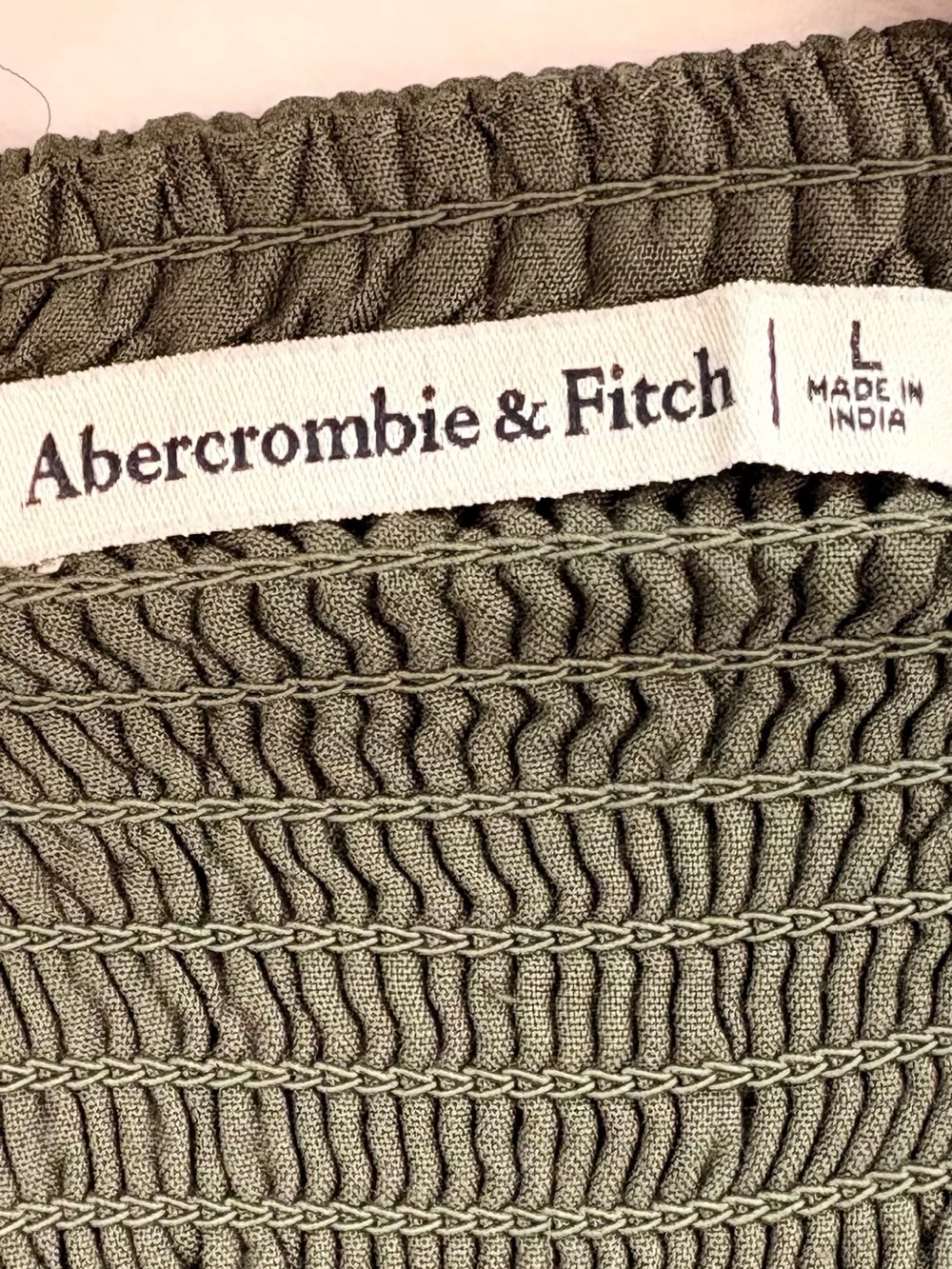 ABERCROMBIE & FITCH Olive Green Smocked Babydoll Blouse Large Square Neck Top - Picture 4 of 8